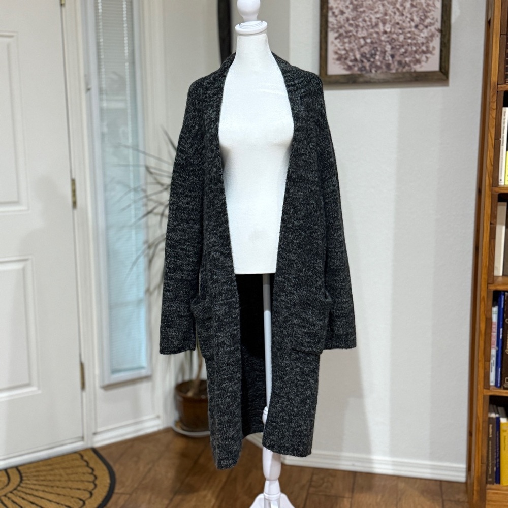 ZARA Knit Black-Grey Open Front Long Cardigan – Oversized S